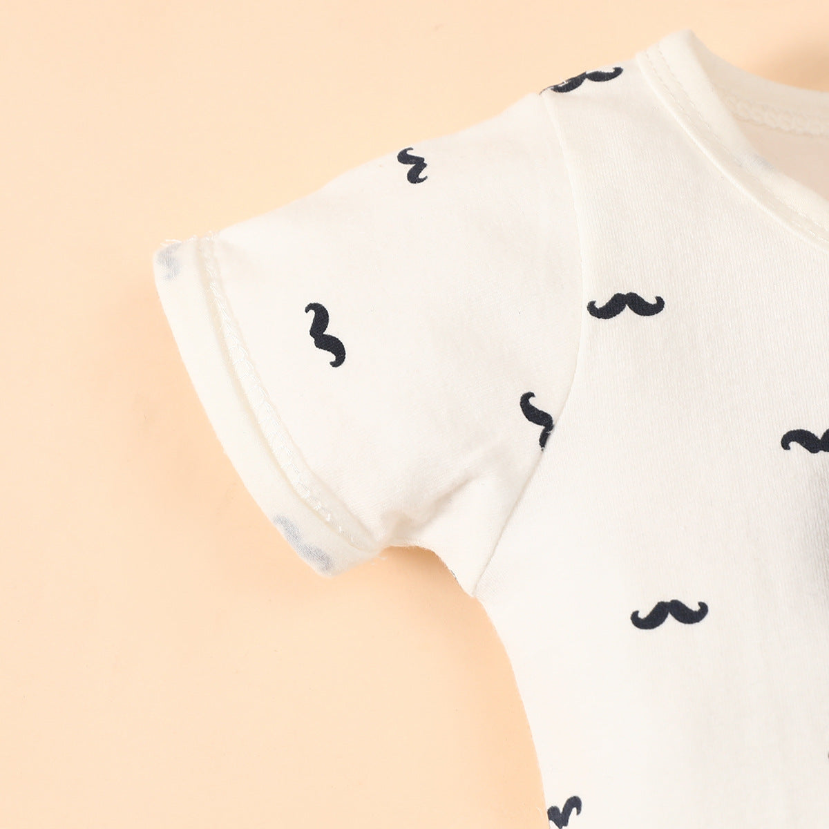 Summer baby bow tie short-sleeved romper original round neck cotton beard print short romper