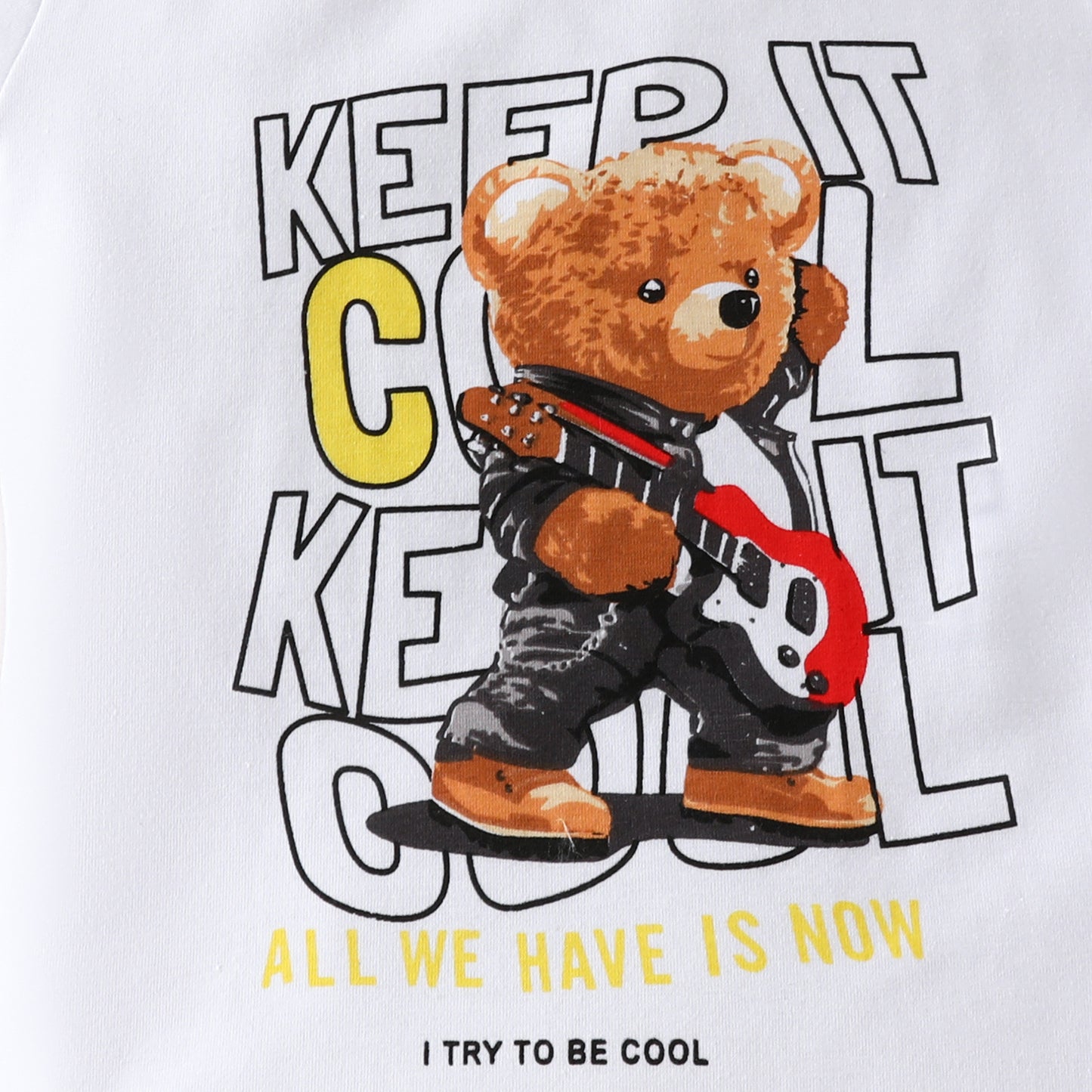 Summer children's short-sleeved T-shirt for boys with letters, cartoon bear and lion, one-piece top, cotton round neck, white short T