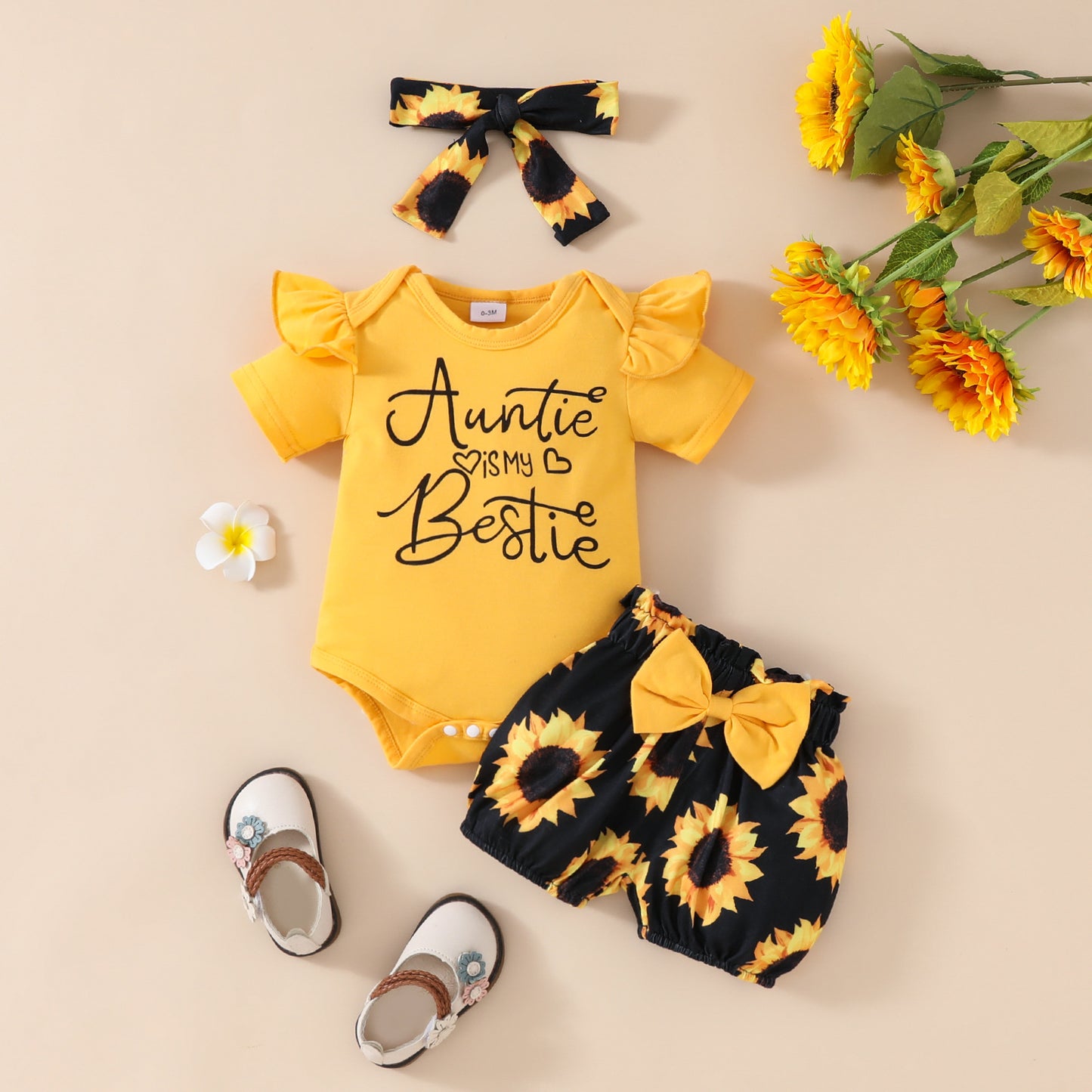 Baby Girl Letter Summer Top Belt Flower Cute Pants Baby Short Sleeve Triangle Romper Shorts Set