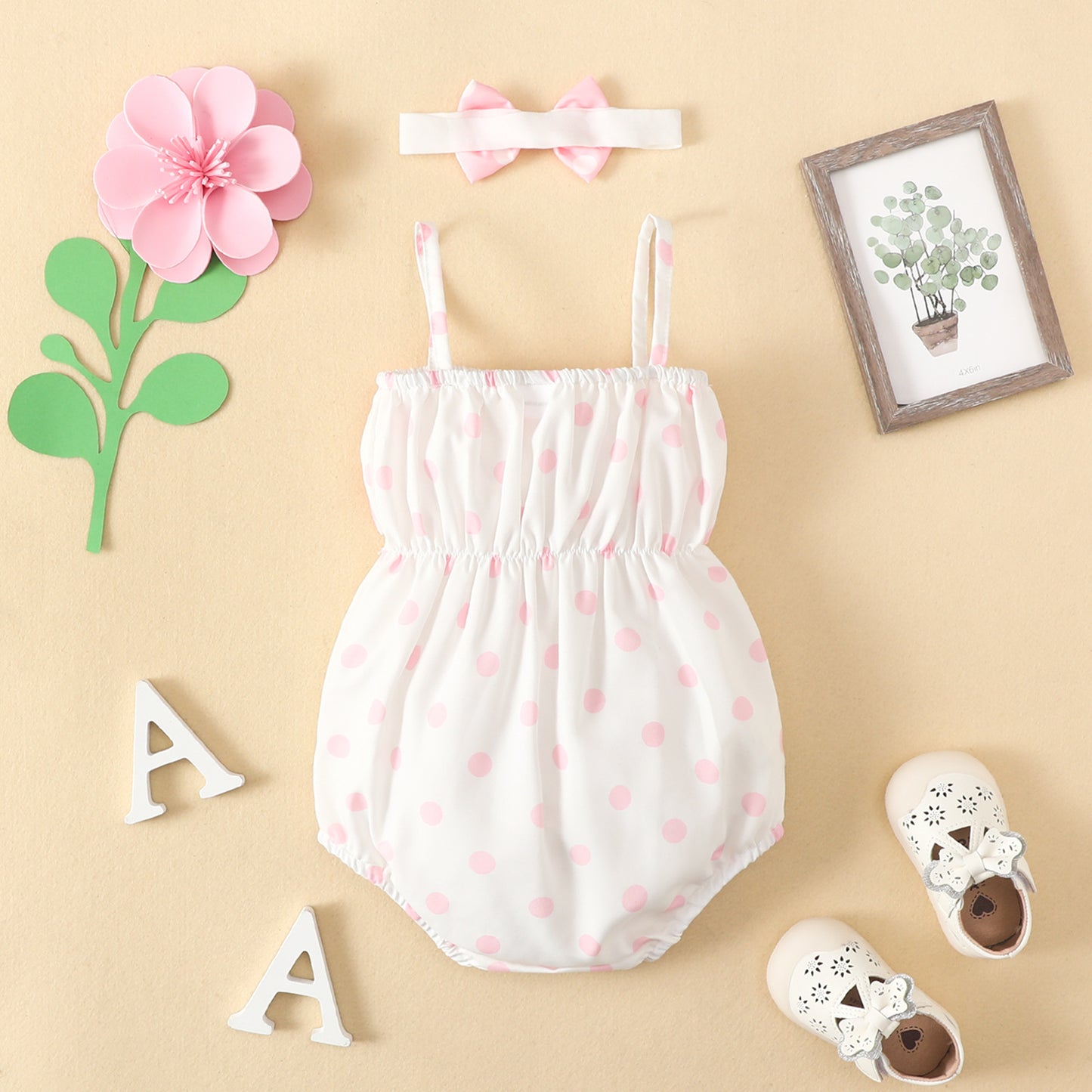 Infant and toddler double shoulder strap triangle romper for baby girl summer style bowknot crawling clothes baby off-shoulder polka dot wrap clothes