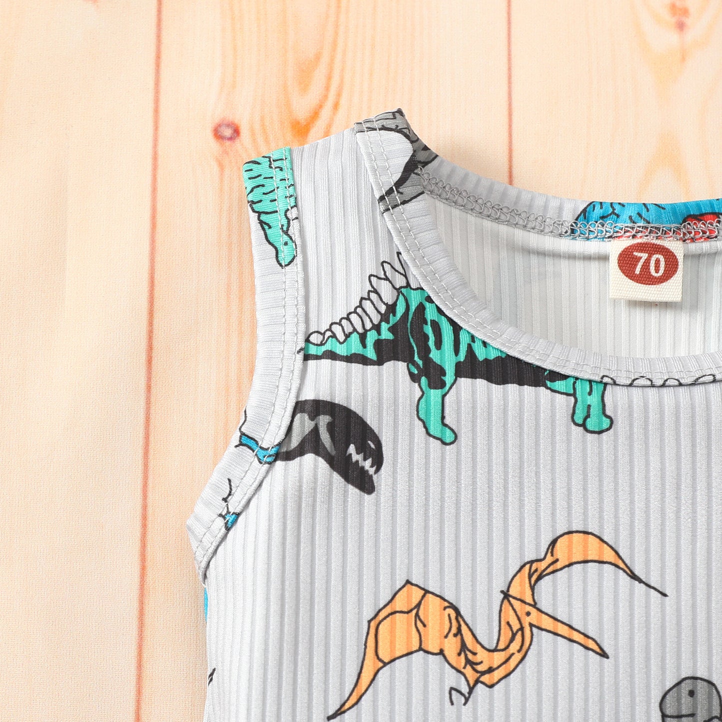 Baby vest shorts suit boy girl dinosaur striped sleeveless top shorts two-piece suit