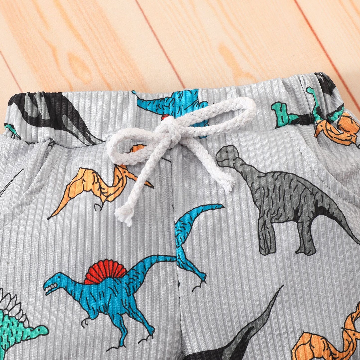 Baby vest shorts suit boy girl dinosaur striped sleeveless top shorts two-piece suit