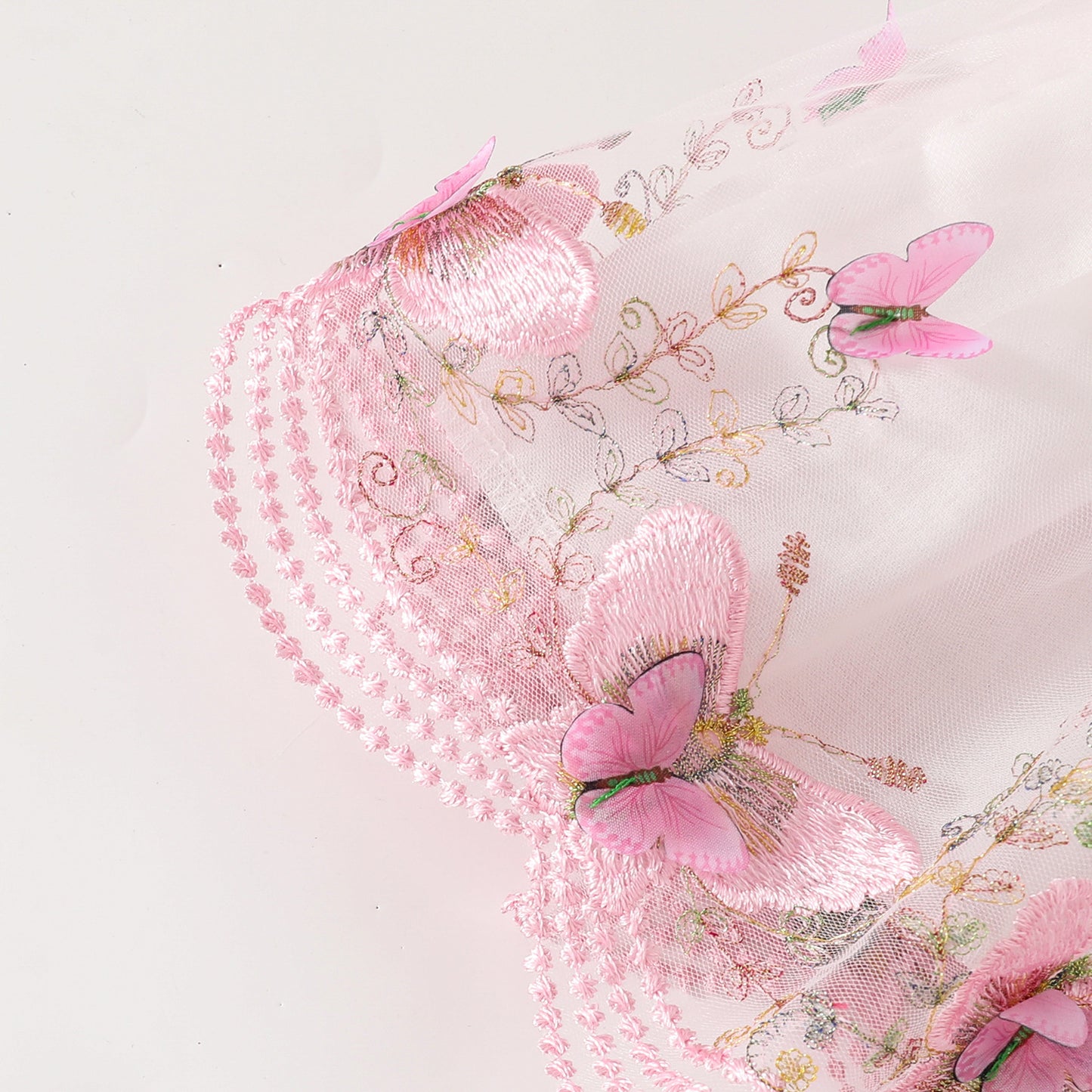 Sweet Girls Long Sleeve Short Jacket Sleeveless Butterfly Shape Lace Mesh Dress Autumn and Winter Dress Set