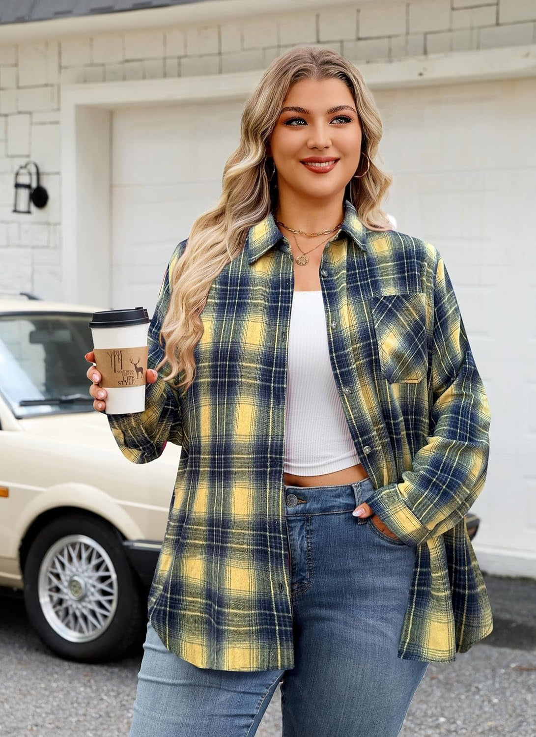 Plus Size Flannel Shirts - G-01 Yellow