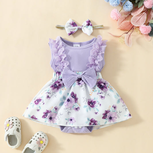 Baby lace big butterfly plaid vest jumpsuit baby girl sleeveless triangle romper dress
