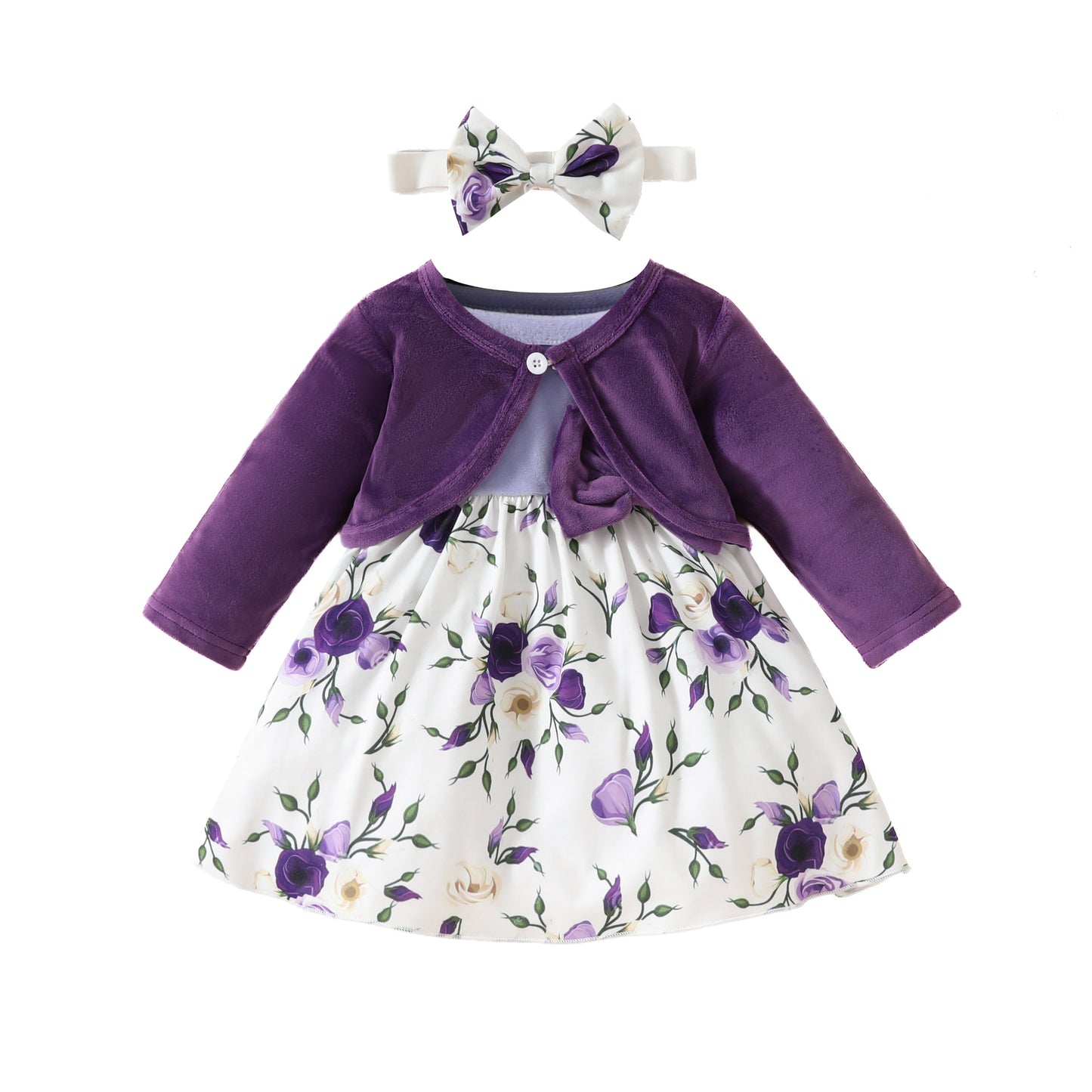 Baby Girls Autumn and Winter Long Sleeve Coat + Dress Set 0-3 Years Old Girls Plush Coat Vest Skirt