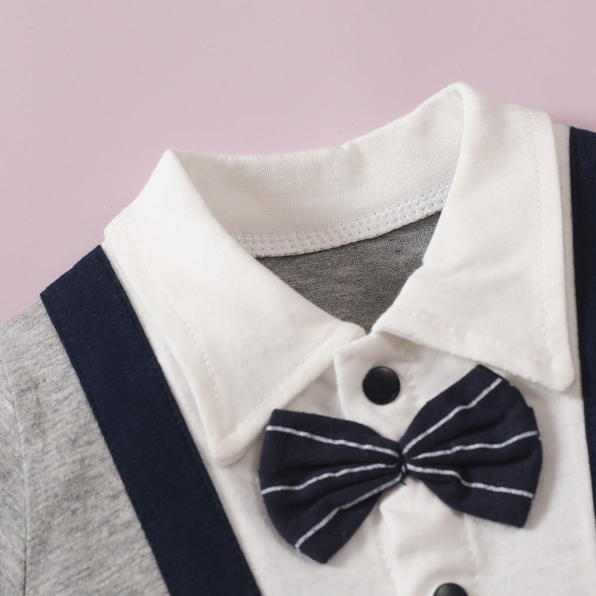 Infant Boys Bow Tie Lapel Splicing Romper Short Sleeve One-Piece Suit