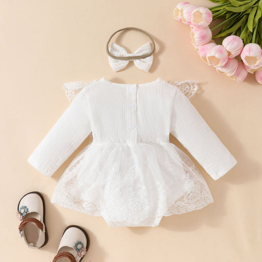 Baby Girl Sweet Sleeveless Lace Triangle Romper Mesh Skirt Newborn Lace Flower Cover-up Dress