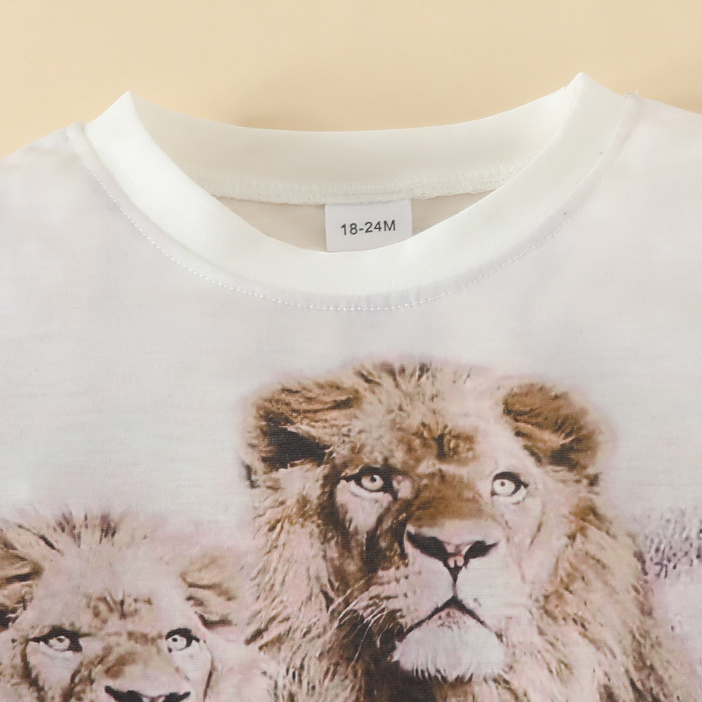 Summer children's short-sleeved T-shirt for boys with letters, cartoon bear and lion, one-piece top, cotton round neck, white short T
