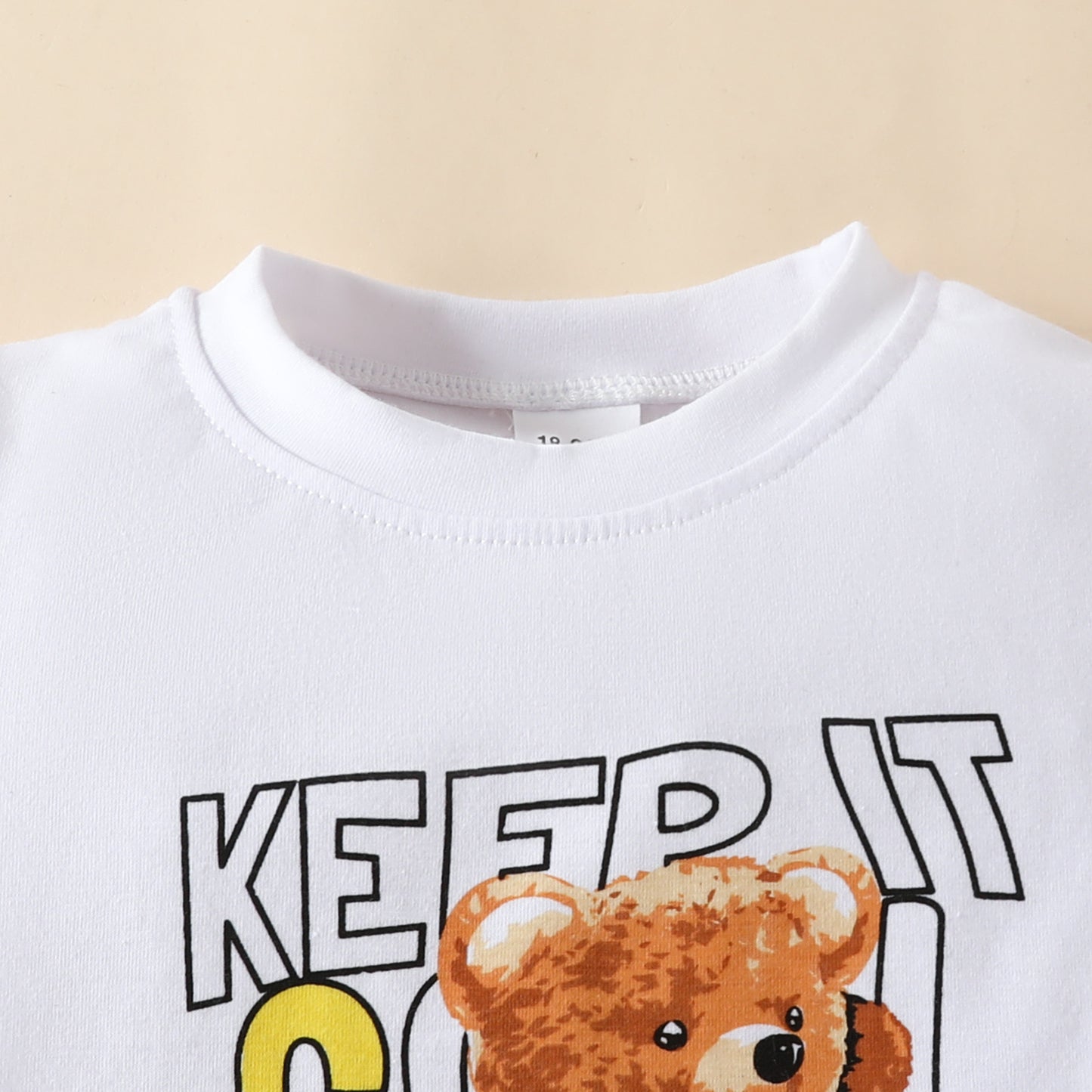Summer children's short-sleeved T-shirt for boys with letters, cartoon bear and lion, one-piece top, cotton round neck, white short T