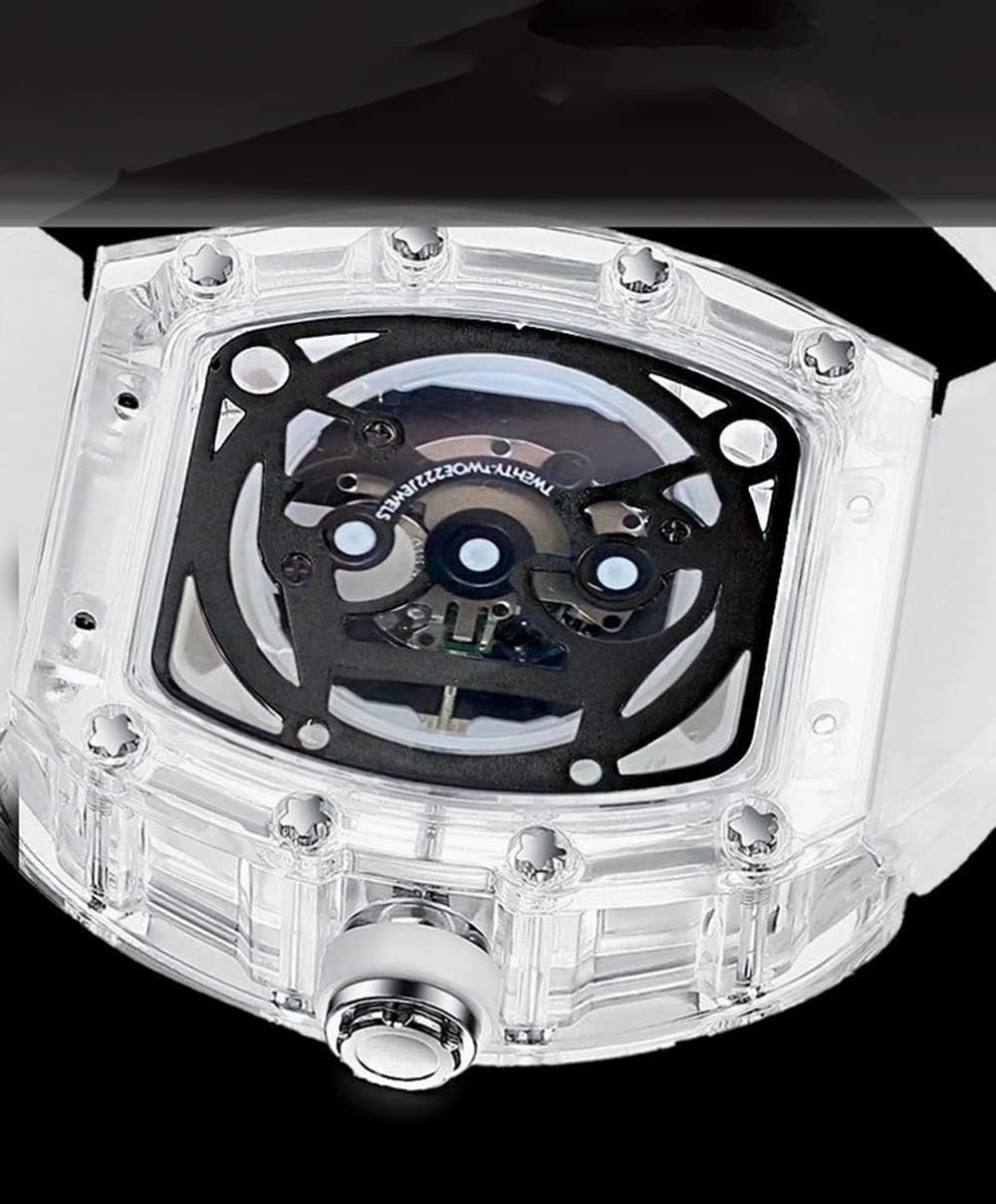 Fashion Hollowed Men Watches Tonneau Transparent Analog Display Silicone Strap Calendar Quartz Waterproof Trend Male Wrist Watch