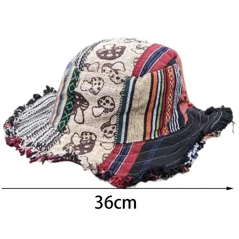 🎩Patchwork multicolored mushroom Hemp Hat with hidden pocket fedorahats