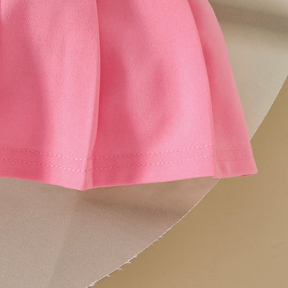 Girls Sweetheart Lace Flower Sweet Sleeveless Ribbed Top Simple A-Line Pleated Skirt Set