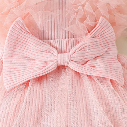 Summer baby mesh one-piece triangle romper dress sweet style baby girl bow sleeveless one-piece dress headband