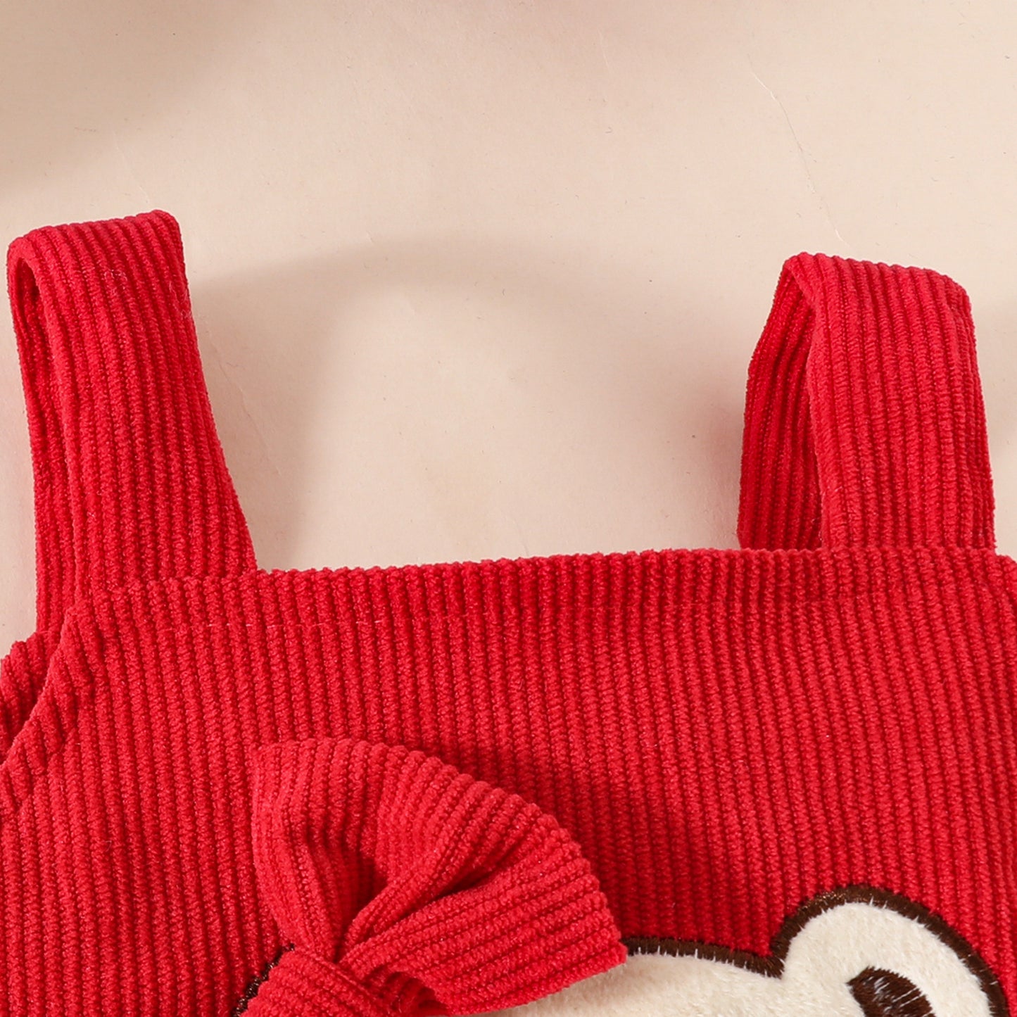 Summer sweet girl bow print short-sleeved triangle romper corduroy bear cub suspender skirt three-piece set