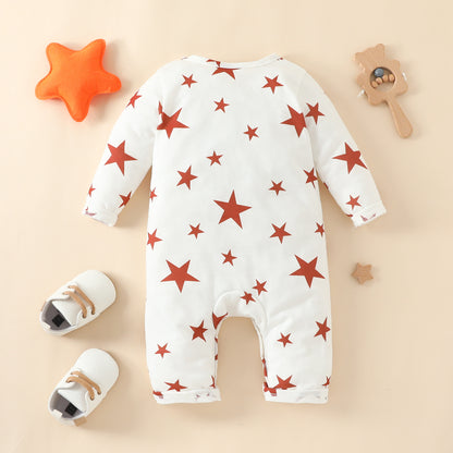 Infant and toddler four seasons long-sleeved long-leg crawling clothes for boys and girls, star and moon style jumpsuits, casual home rompers