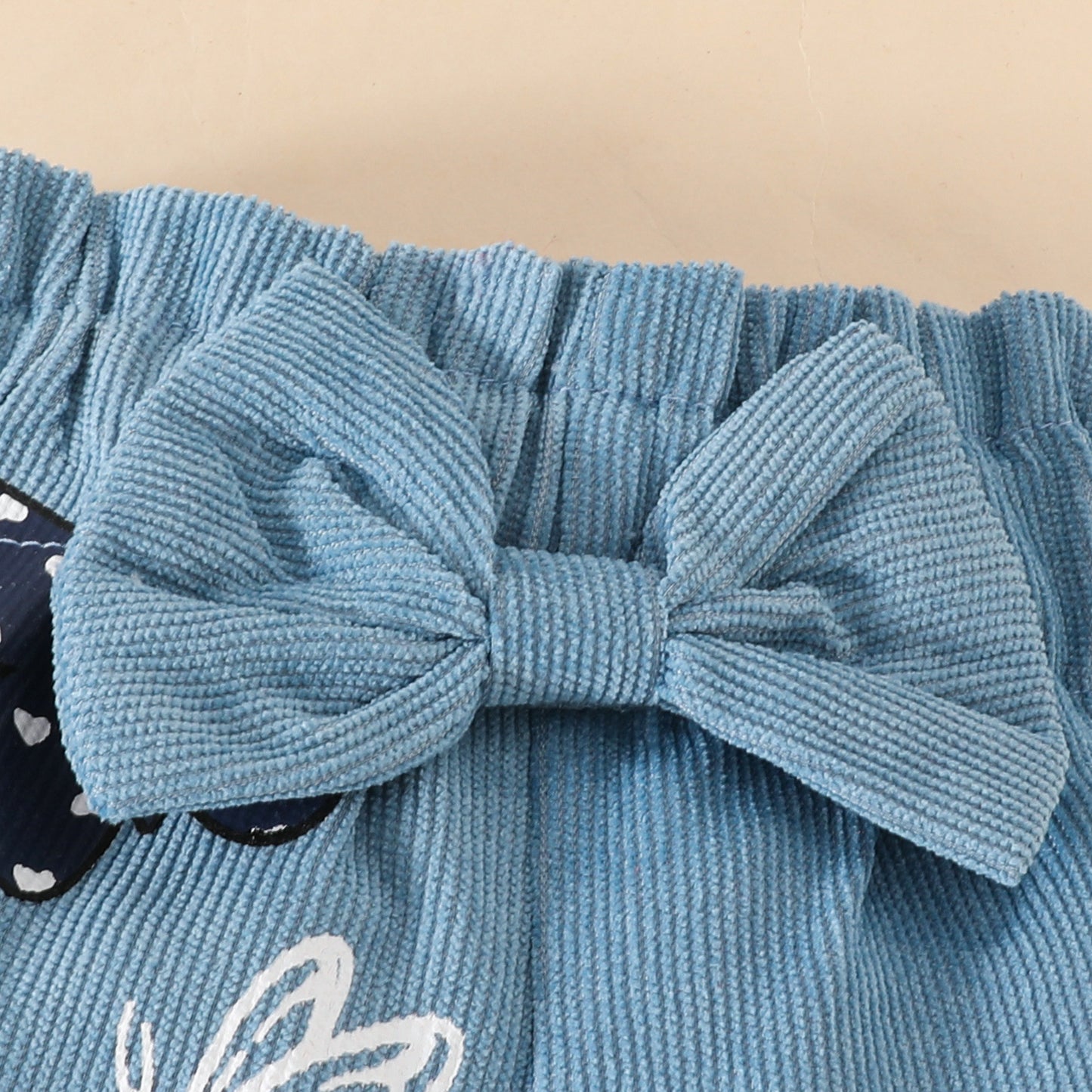 Summer baby girl butterfly heart pattern short-sleeved triangle romper corduroy bow shorts three-piece suit