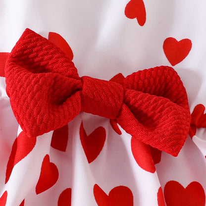 Baby Girl Sleeveless Ruffle Short Jacket Sleeveless Heart Dress Hairband Summer One-piece Dress Set