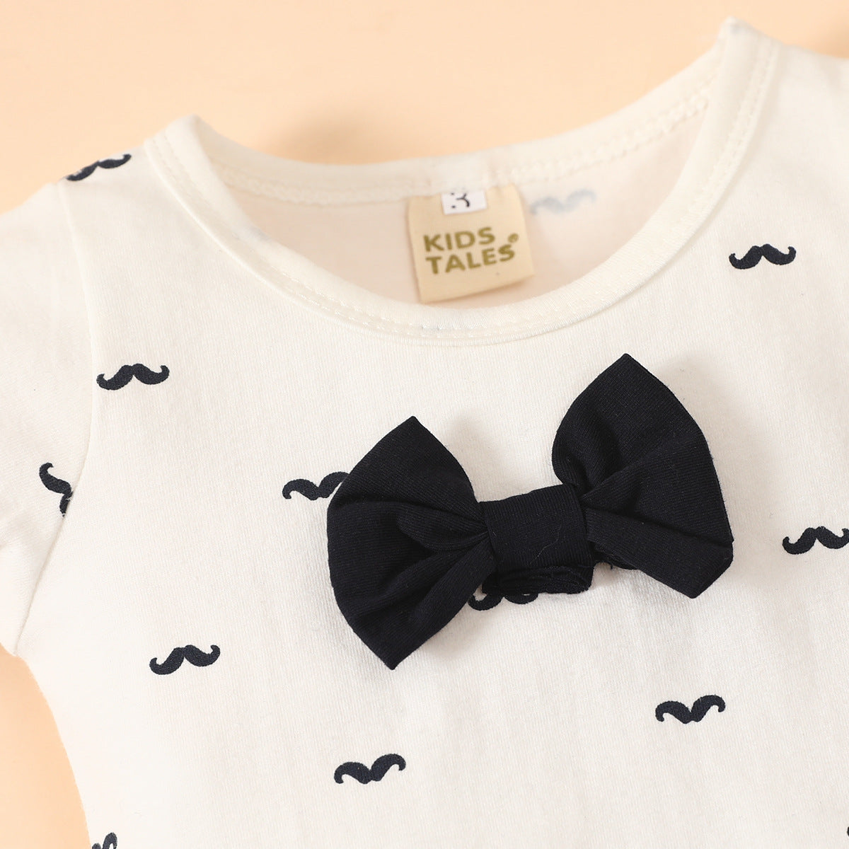 Summer baby bow tie short-sleeved romper original round neck cotton beard print short romper