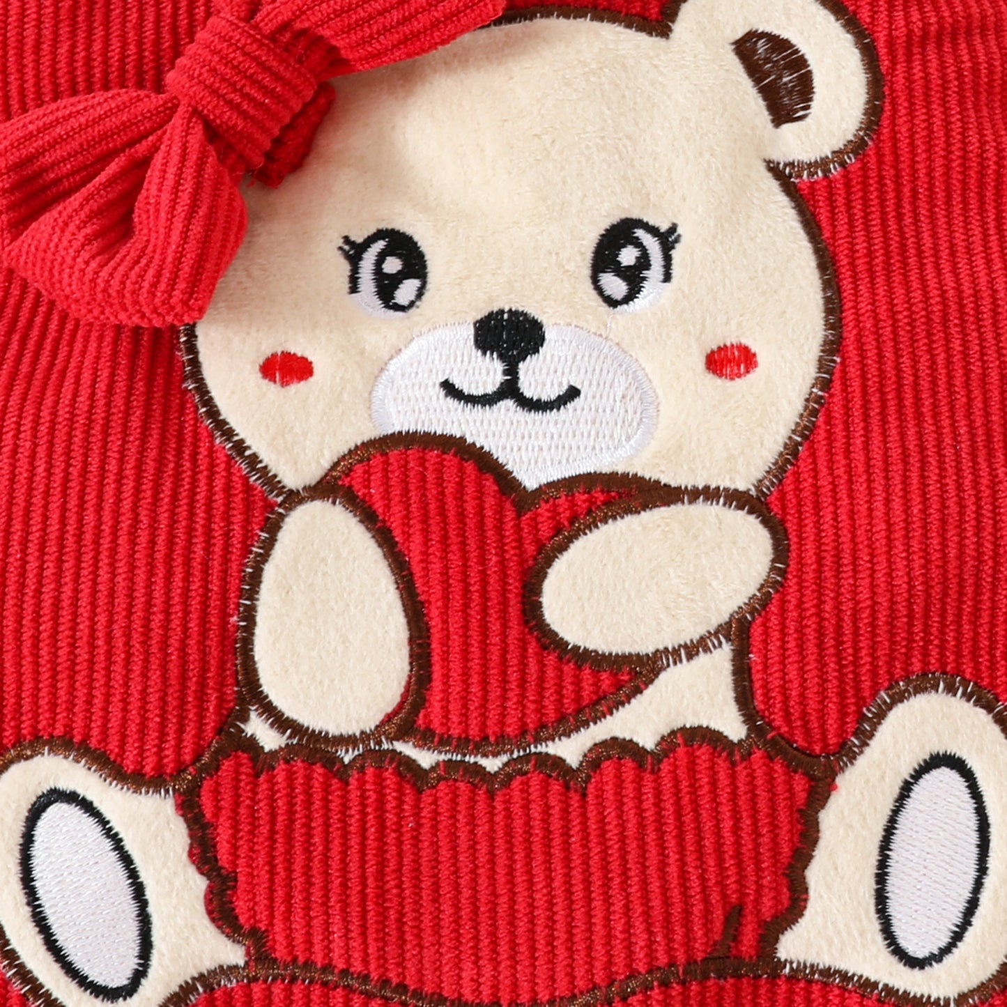 Summer sweet girl bow print short-sleeved triangle romper corduroy bear cub suspender skirt three-piece set