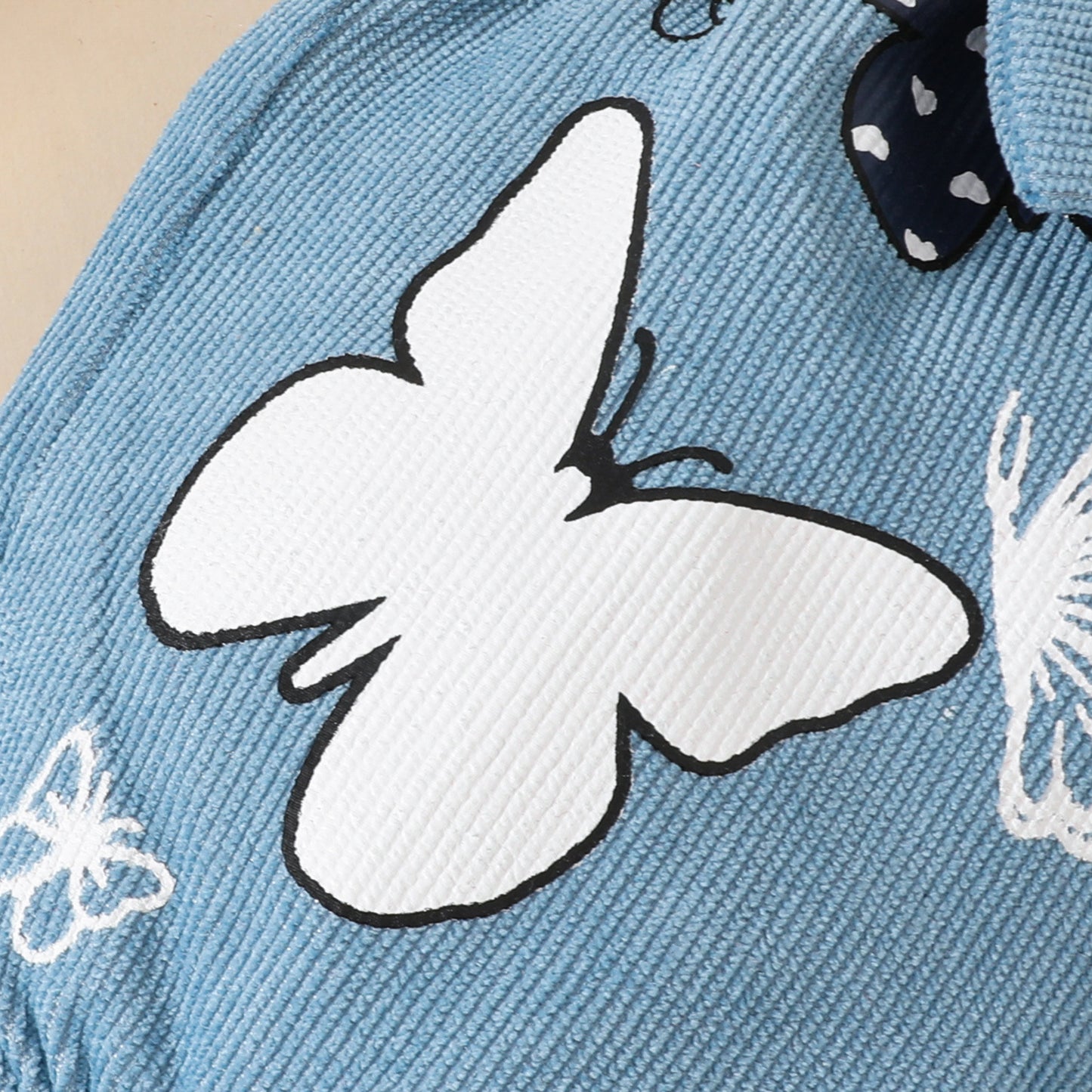 Summer baby girl butterfly heart pattern short-sleeved triangle romper corduroy bow shorts three-piece suit