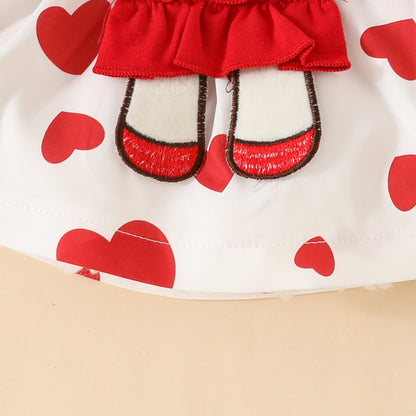 Sweet and cute cartoon bear love baby girl solid color short-sleeved top suspender skirt hairband summer skirt suit