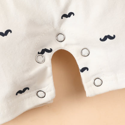 Summer baby bow tie short-sleeved romper original round neck cotton beard print short romper