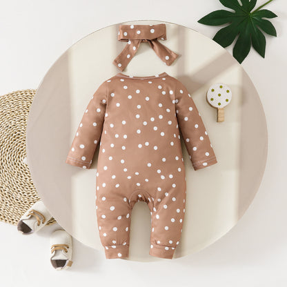 New baby zipper onesie full print long sleeve long leg crawler four seasons wear baby girl onesie headband
