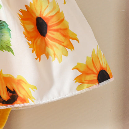 Baby Girl Summer Sleeveless Pit Stripe Applique Floral Print Romper Dress Baby Casual Dress