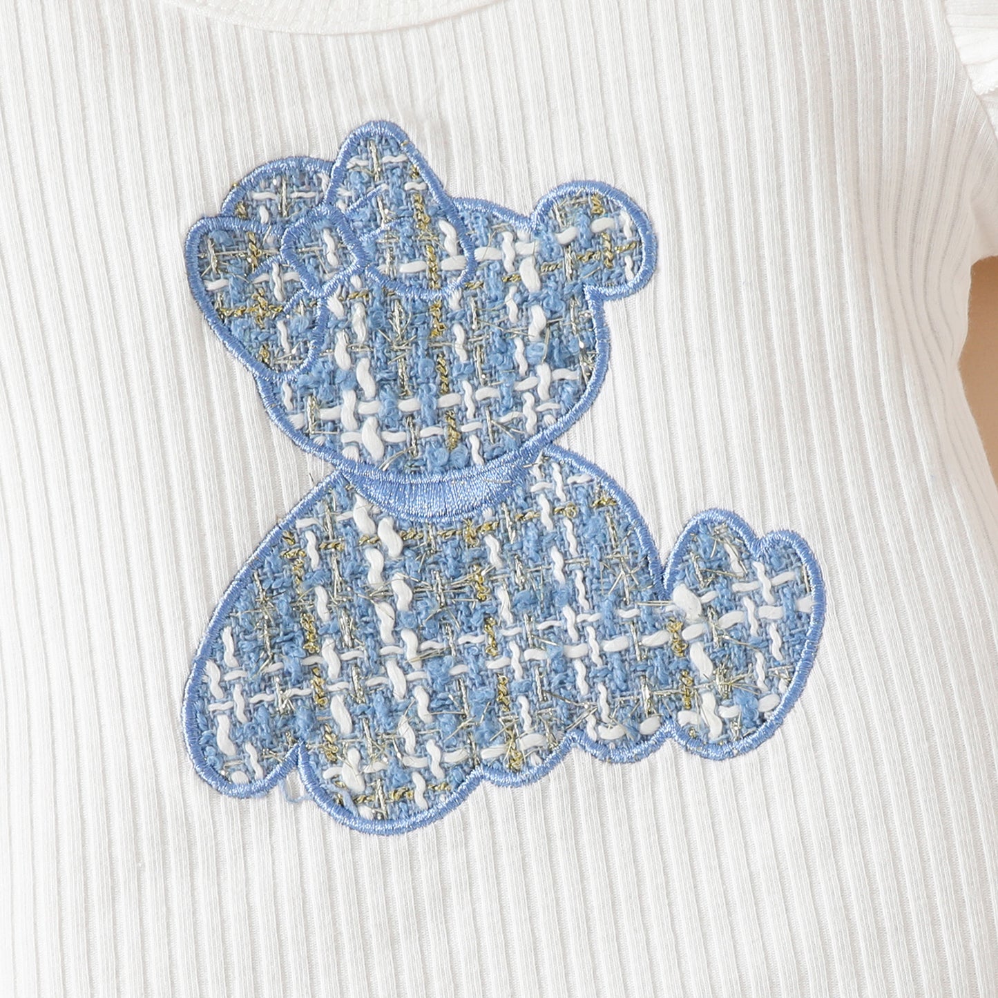 cute bear romper with gold silk skirt Baby short-sleeved skirt suit for girls with embroidered