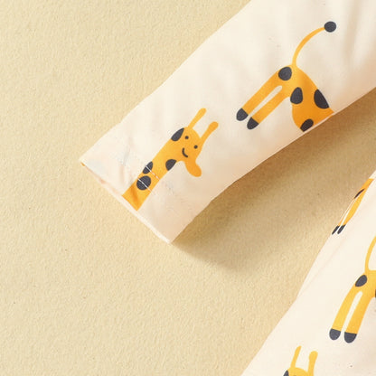 0-2 years old baby giraffe print dress flying sleeves long sleeves casual dress bow headband