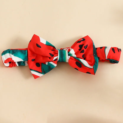 Summer baby watermelon double shoulder strap triangle romper baby bow fruit crawling clothes sleeveless fart clothes