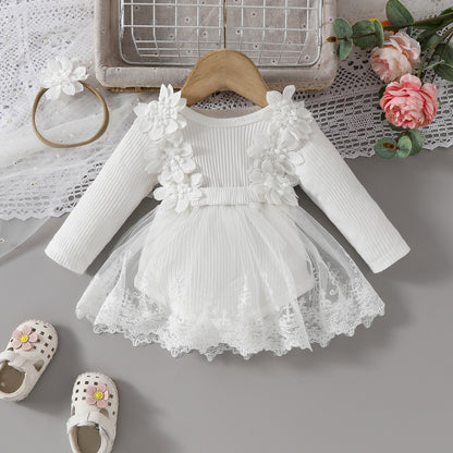 Baby Girl Sweet Sleeveless Lace Triangle Romper Mesh Skirt Newborn Lace Flower Cover-up Dress