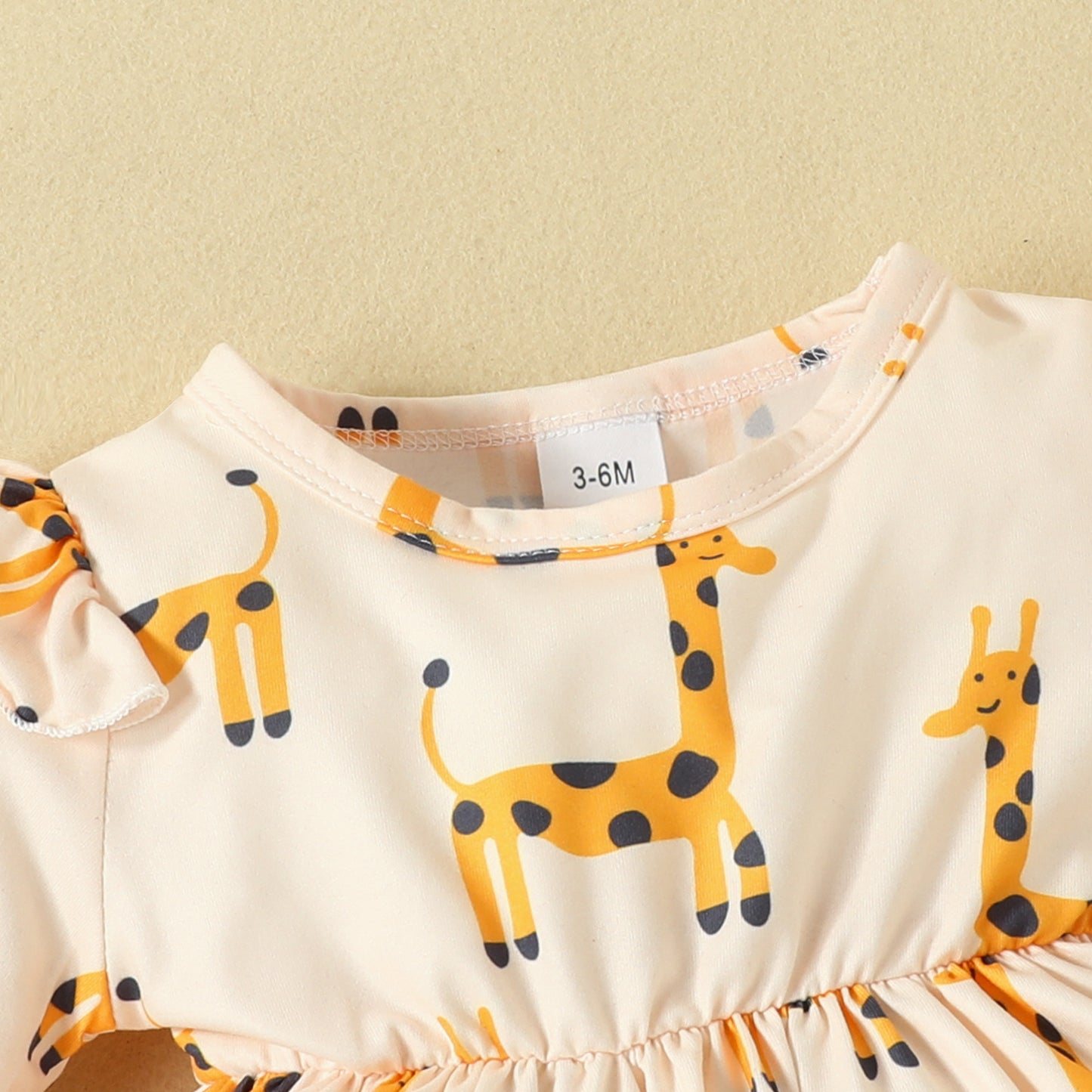 0-2 years old baby giraffe print dress flying sleeves long sleeves casual dress bow headband