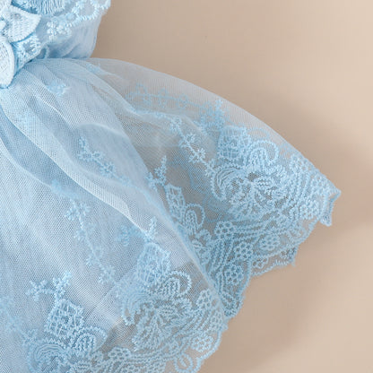 Baby Girl Sweet Sleeveless Lace Triangle Romper Mesh Skirt Newborn Lace Flower Cover-up Dress
