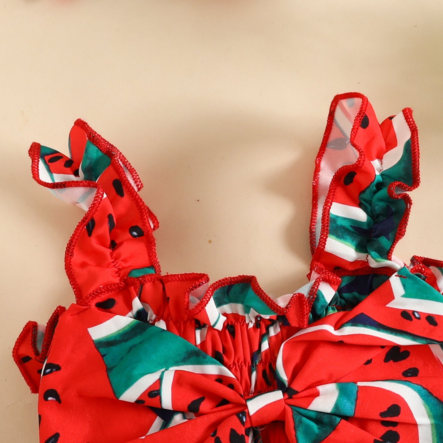 Summer baby watermelon double shoulder strap triangle romper baby bow fruit crawling clothes sleeveless fart clothes