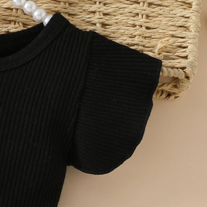 Toddler girl fashion flying sleeve solid color top + plaid shorts + beret set small Chanel style summer three-piece set