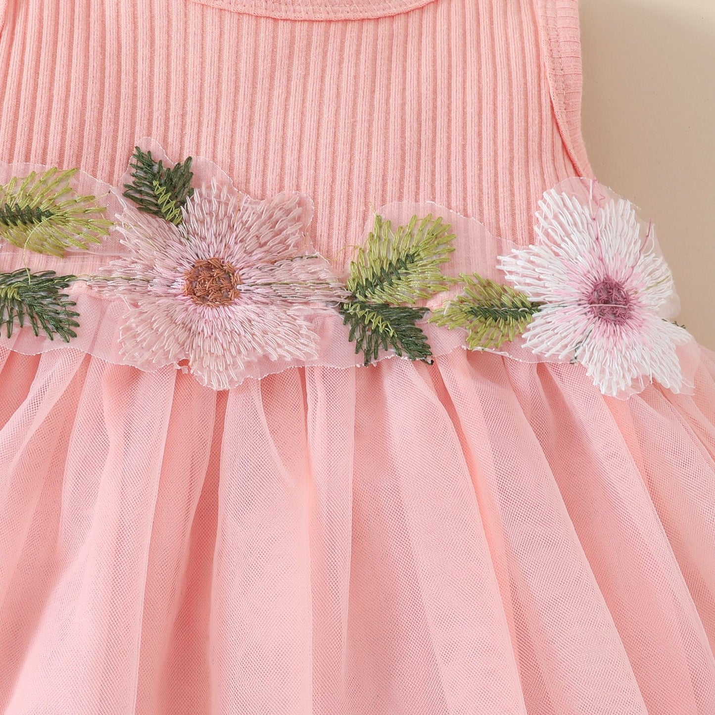 Toddler Girls Sleeveless Cropped Top Mesh Dress Set Sweet Girls Applique Skirt Lace Jacket