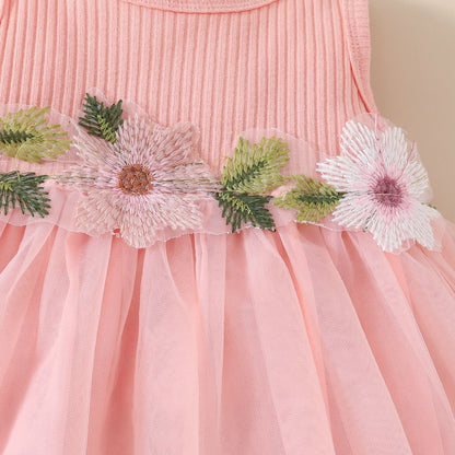 Toddler Girls Sleeveless Cropped Top Mesh Dress Set Sweet Girls Applique Skirt Lace Jacket