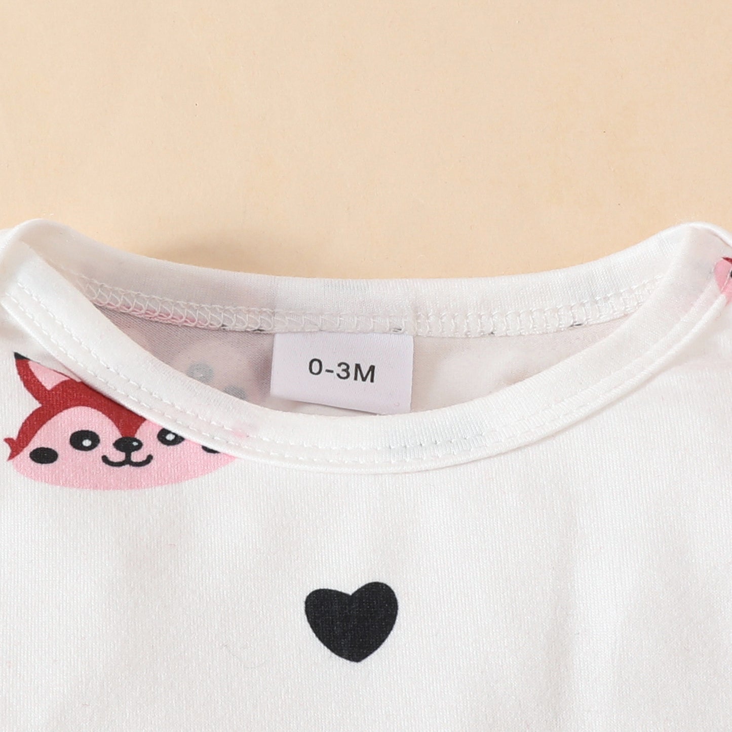 Baby Cute Fox Heart Pattern Long Sleeve Triangle Romper Corduroy Bowknot Bib Pants Set