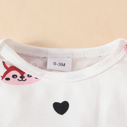 Baby Cute Fox Heart Pattern Long Sleeve Triangle Romper Corduroy Bowknot Bib Pants Set