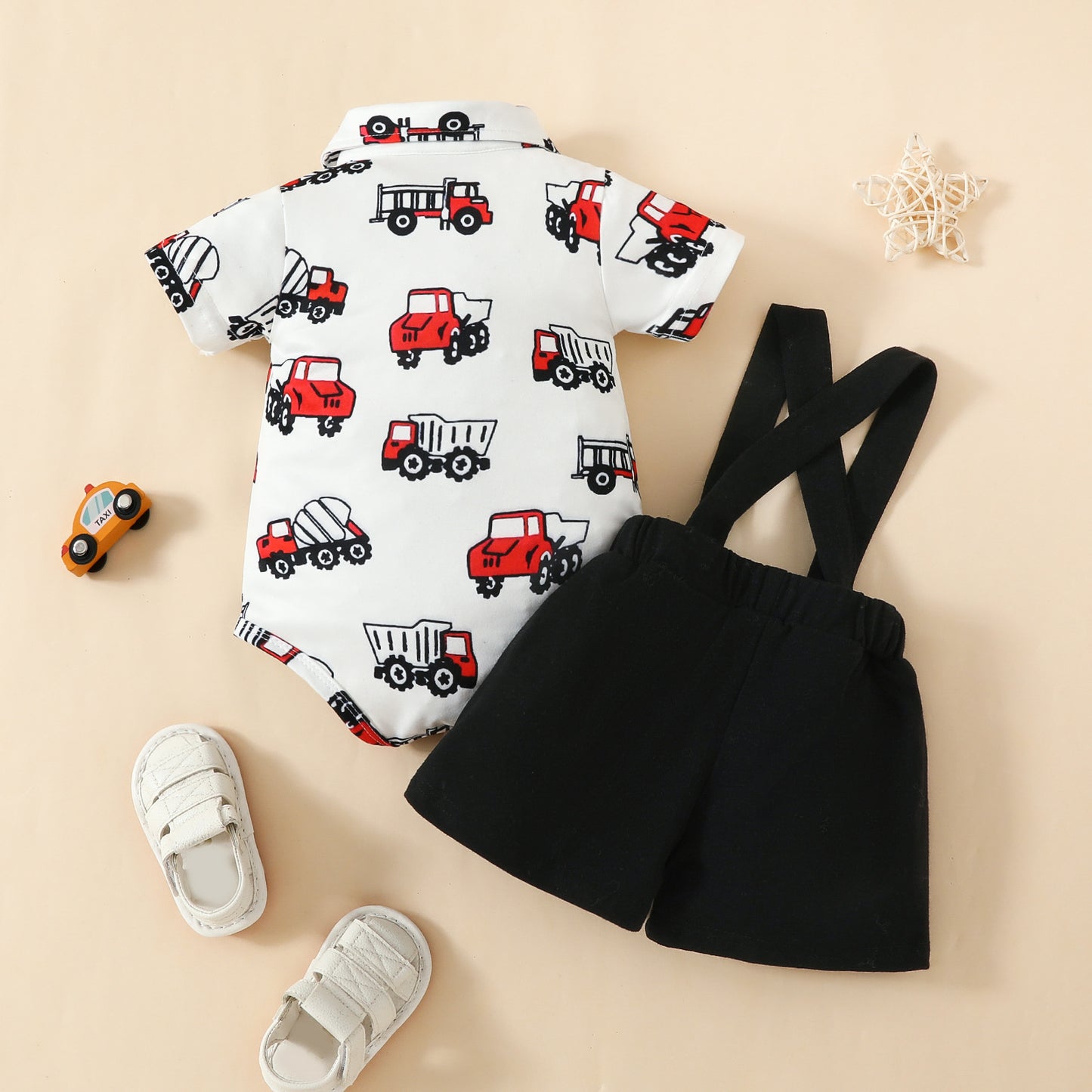 Fashion Short Sleeve Triangle Romper + Bib Shorts Set Baby Boy 0-1 Years Old Cartoon Animal Top Pants