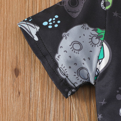 Toddler boy's dinosaur cartoon print letter short-sleeved pullover shorts suit