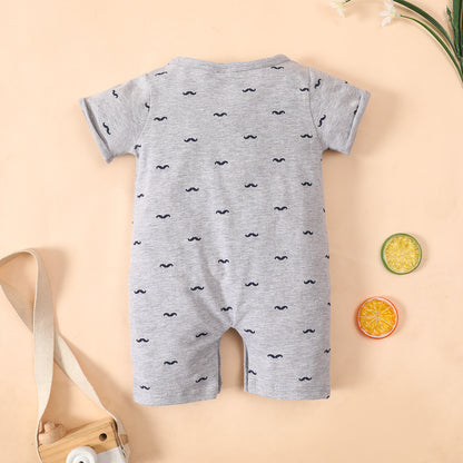Summer baby bow tie short-sleeved romper original round neck cotton beard print short romper