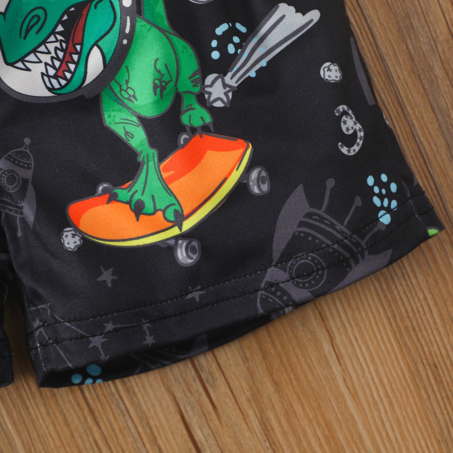 Toddler boy's dinosaur cartoon print letter short-sleeved pullover shorts suit