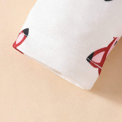 Baby Cute Fox Heart Pattern Long Sleeve Triangle Romper Corduroy Bowknot Bib Pants Set