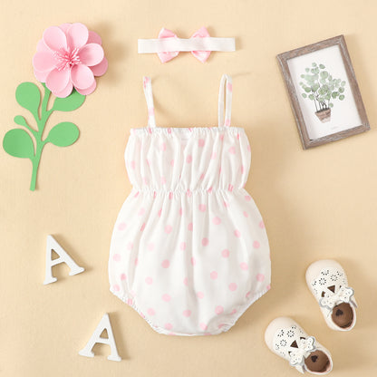 Infant and toddler double shoulder strap triangle romper for baby girl summer style bowknot crawling clothes baby off-shoulder polka dot wrap clothes