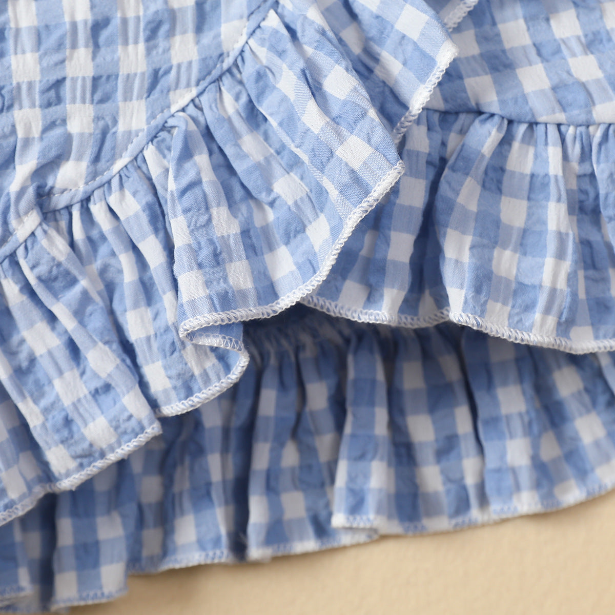 Baby Sleeveless Ruffle Plaid Top Bow Embroidered Skirt Suit Girls