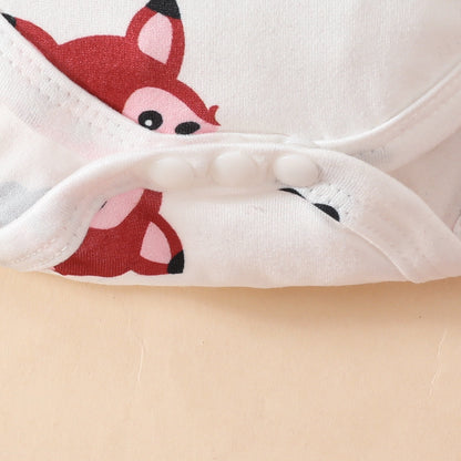 Baby Cute Fox Heart Pattern Long Sleeve Triangle Romper Corduroy Bowknot Bib Pants Set