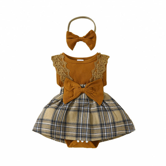 Summer baby girl sleeveless triangle romper dress baby lace big butterfly plaid vest jumpsuit dress